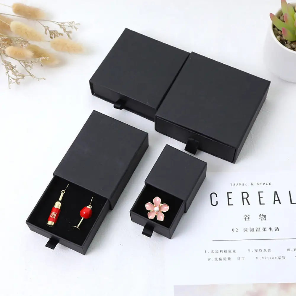 Red Paper Drawer Jewelry Box for Gifts and Storage - Black card10*10*3.5cm - Gifts for All Occasions