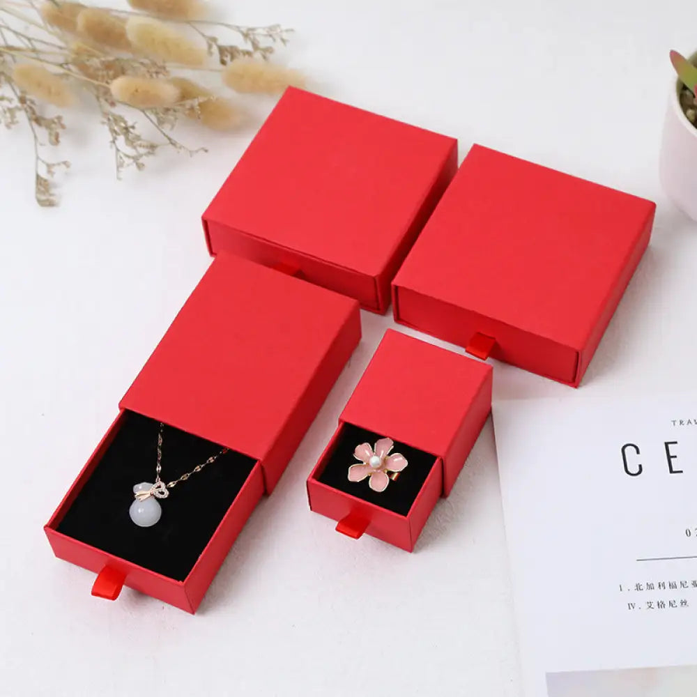 Red Paper Drawer Jewelry Box for Gifts and Storage - Red10*10*3.5cm - Gifts for All Occasions