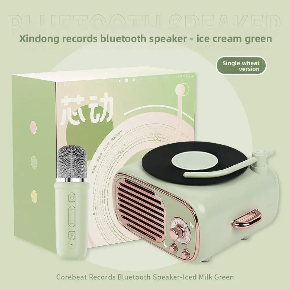 Retro Vinyl Clock Bluetooth Speaker (LK09) - Portable 5W Wireless Speaker with TF & AUX Support - Fluorescent Green