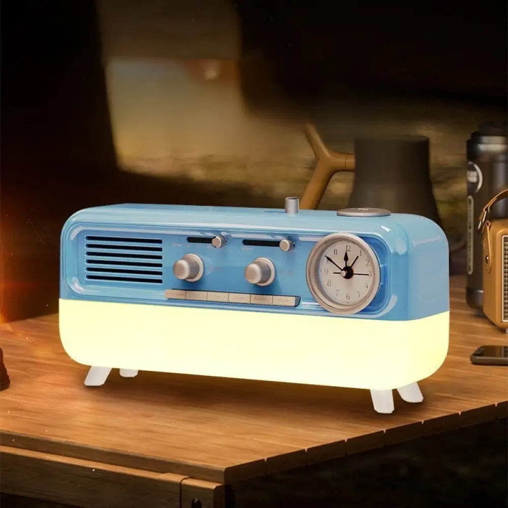 Retro Vinyl Clock Bluetooth Speaker (LK09) - Portable 5W Wireless Speaker with TF & AUX Support - Air Blue Gift Box