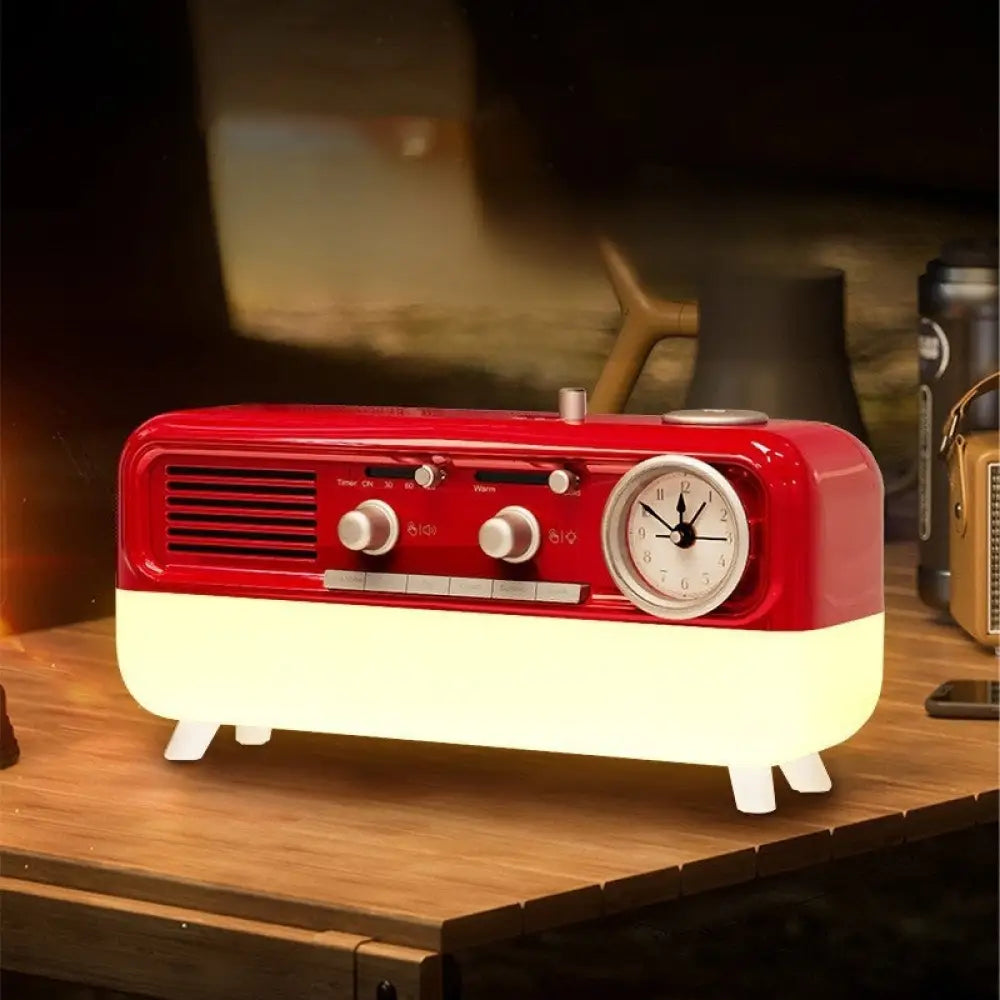 Retro Vinyl Clock Bluetooth Speaker (LK09) - Portable 5W Wireless Speaker with TF & AUX Support - Hippie Red Gift Box
