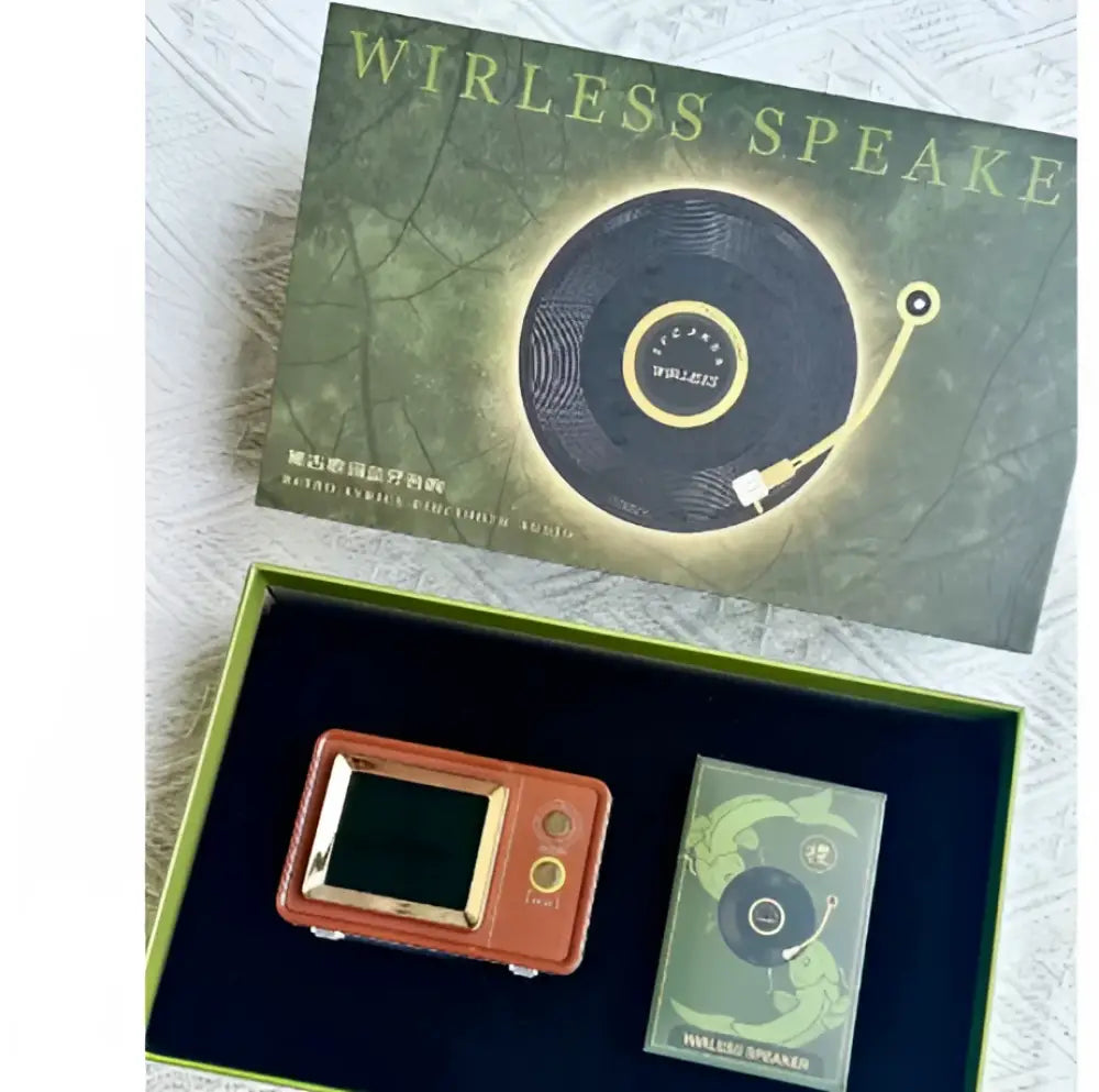 Retro Vinyl Clock Bluetooth Speaker (LK09) - Portable 5W Wireless Speaker with TF & AUX Support - Brown Gift Box / LK09