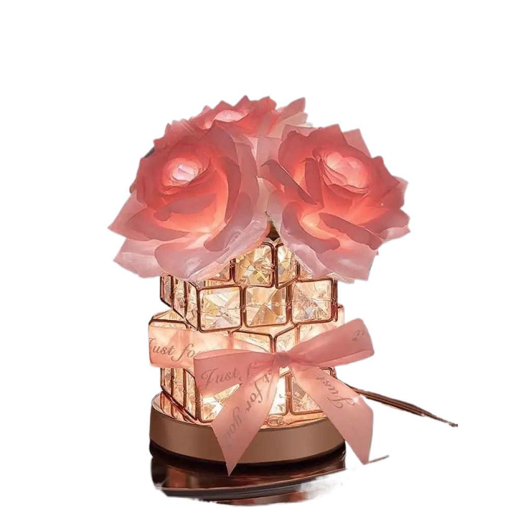 Rose Crystal Atmosphere Lamp - Romantic 3-Color LED Night Light with USB or Rechargeable Power Decorative Gift Lamp