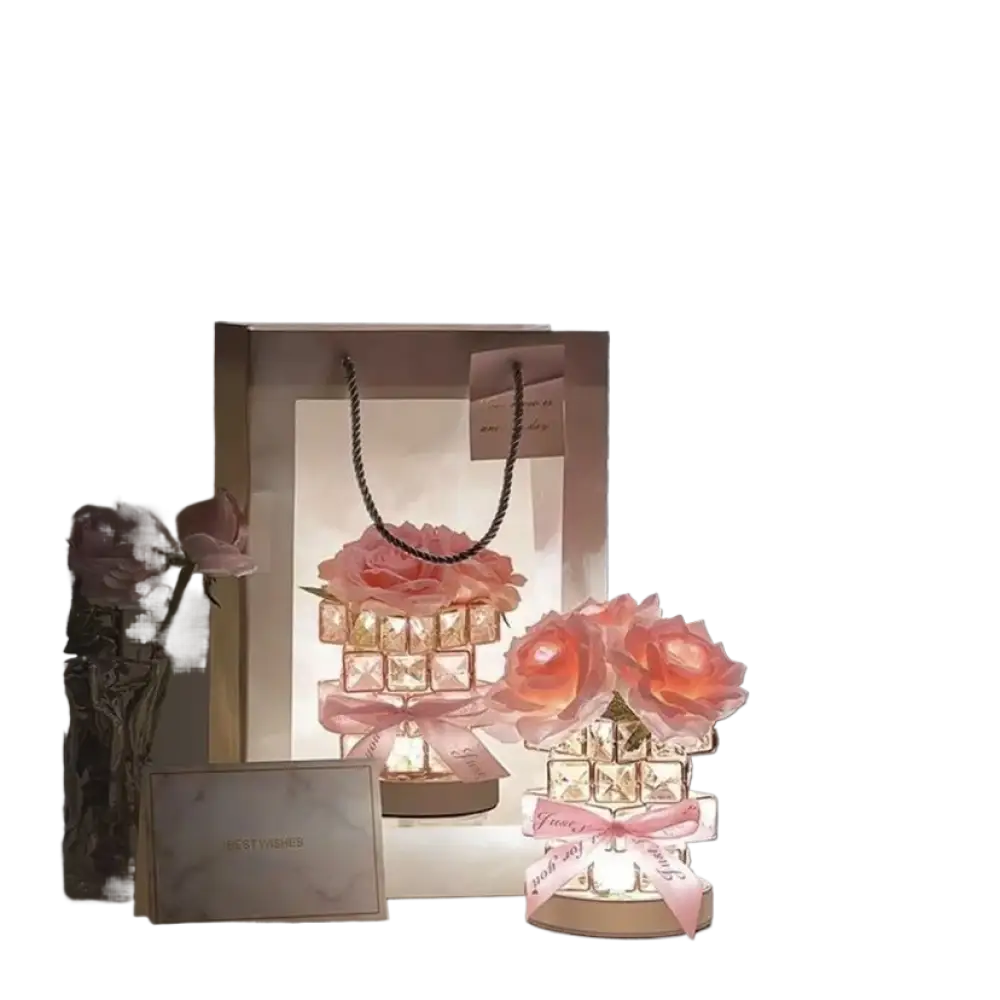 Rose Crystal Atmosphere Lamp - Romantic 3-Color LED Night Light with USB or Rechargeable Power Decorative Gift Lamp