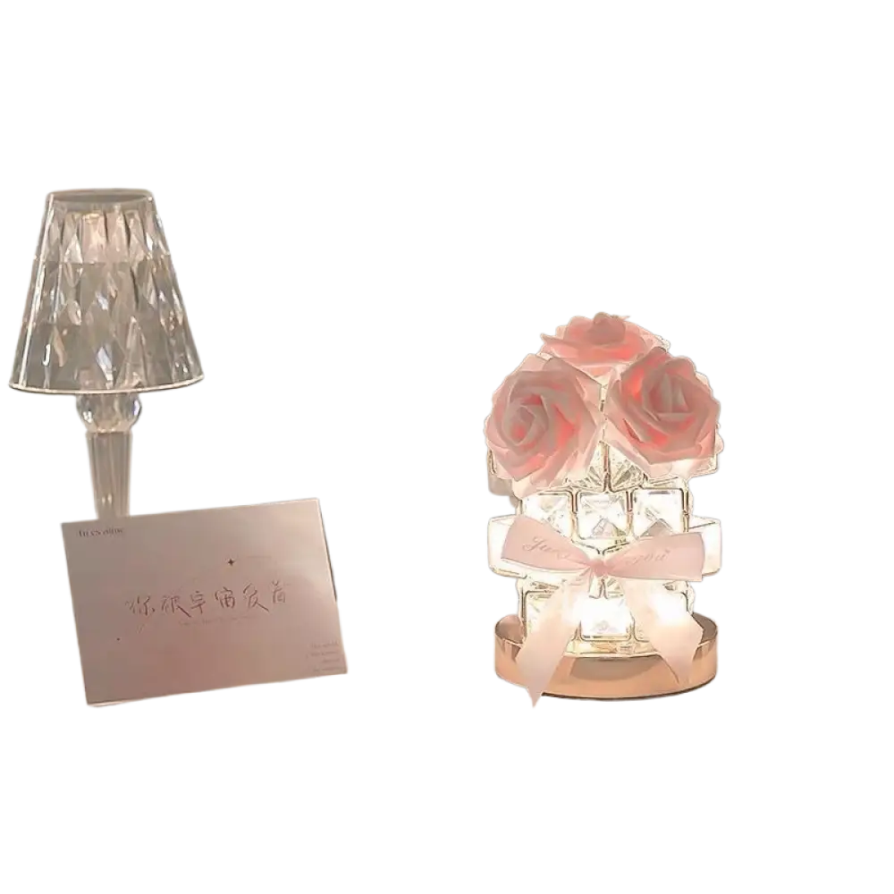 Rose Crystal Atmosphere Lamp - Romantic 3-Color LED Night Light with USB or Rechargeable Power Decorative Gift Lamp