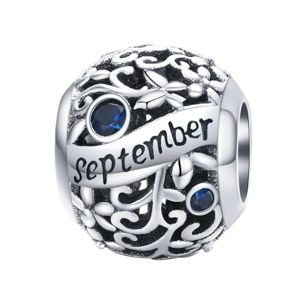 S925 Sterling Silver Birthstone Beads - 12 Month Zirconia Charm Loose Beads for DIY Bracelets - September / 925 Silver