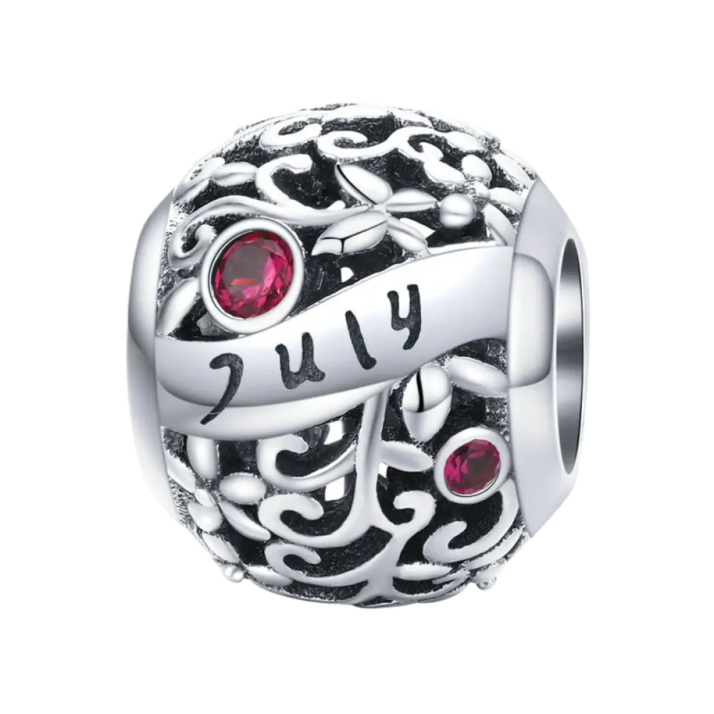 S925 Sterling Silver Birthstone Beads - 12 Month Zirconia Charm Loose Beads for DIY Bracelets - July / 925 Silver