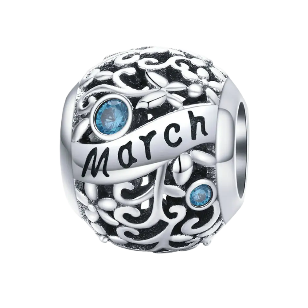 S925 Sterling Silver Birthstone Beads - 12 Month Zirconia Charm Loose Beads for DIY Bracelets - March / 925 Silver