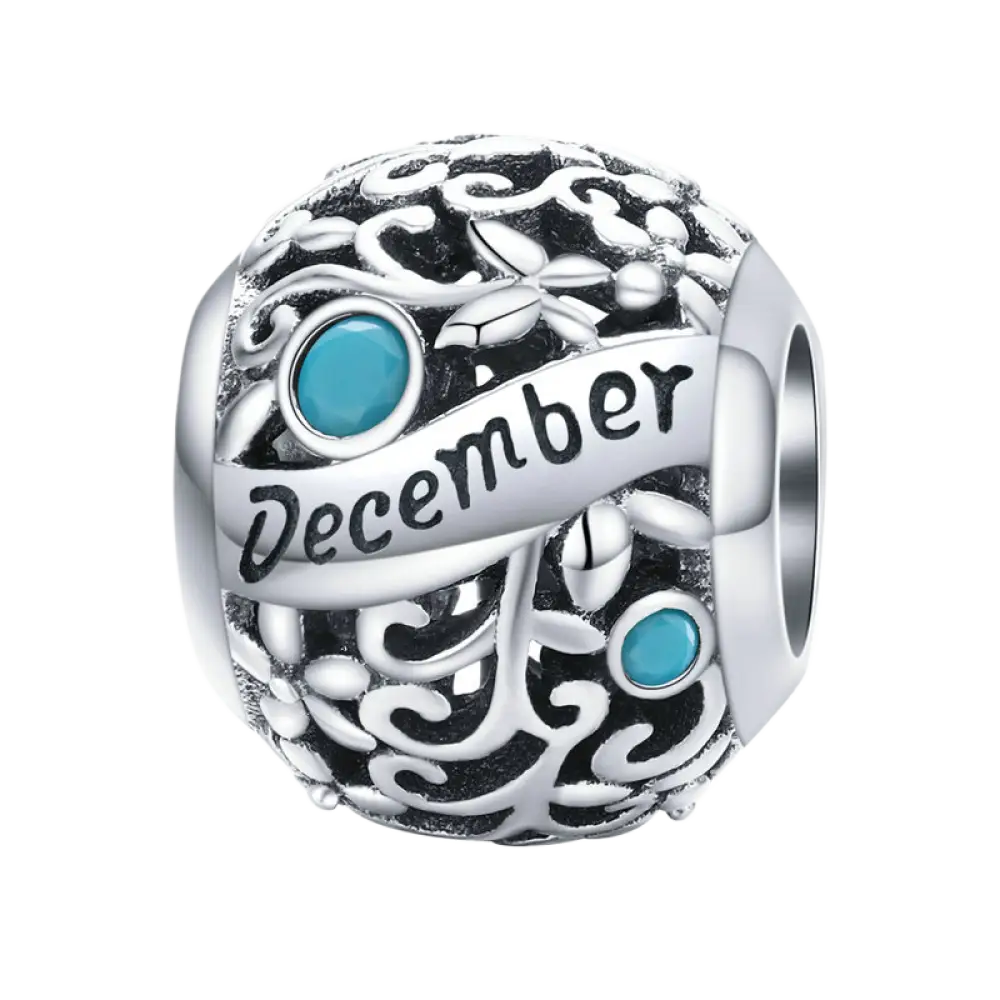 S925 Sterling Silver Birthstone Beads - 12 Month Zirconia Charm Loose Beads for DIY Bracelets - December / 925 Silver