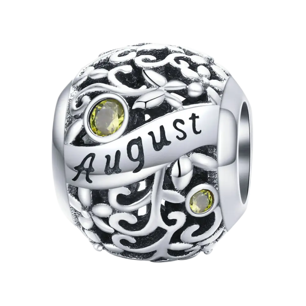 S925 Sterling Silver Birthstone Beads - 12 Month Zirconia Charm Loose Beads for DIY Bracelets - August / 925 Silver