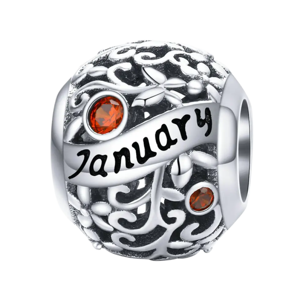 S925 Sterling Silver Birthstone Beads - 12 Month Zirconia Charm Loose Beads for DIY Bracelets - January / 925 Silver
