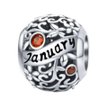 S925 Sterling Silver Birthstone Beads - 12 Month Zirconia Charm Loose Beads for DIY Bracelets - January / 925 Silver