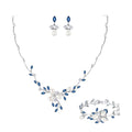 Silver Vine and Pearl Bridal Jewelry Set with Blue Stones - Blue white - Gifts for All Occasions