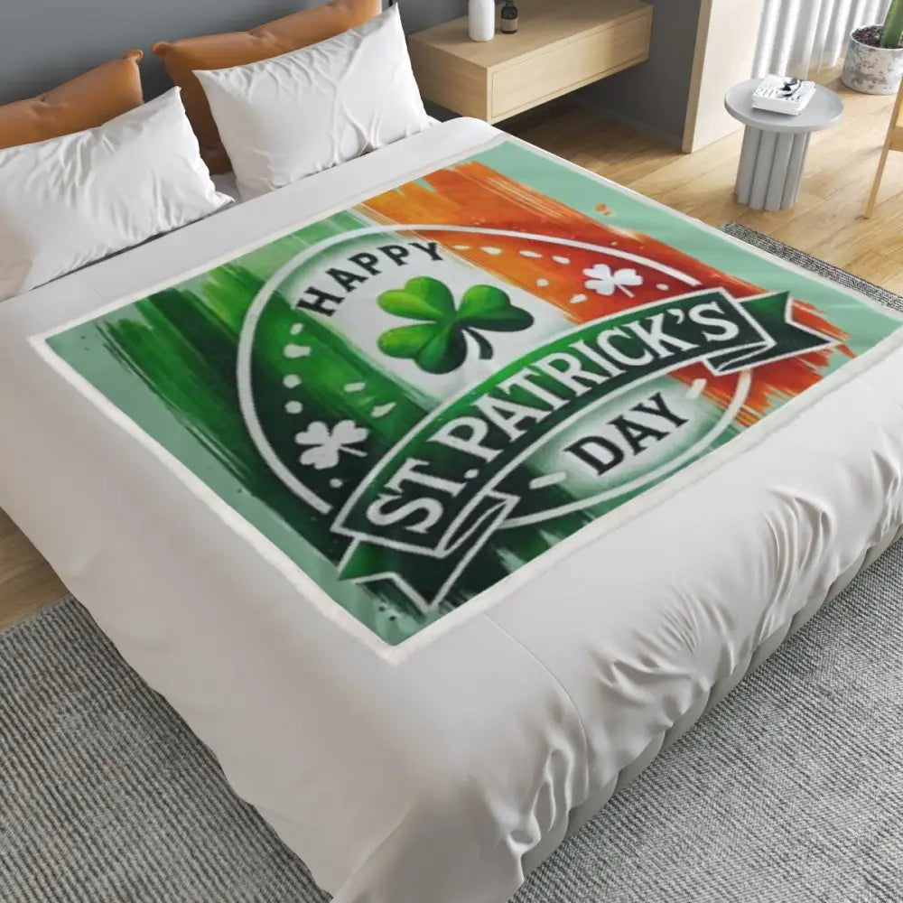 St. Patrick Day Green and Orange Household Warm Blanket