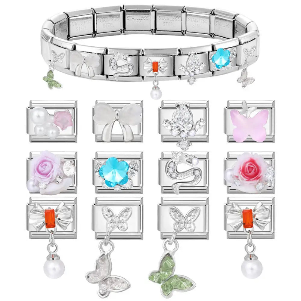 Stainless Steel Jewelry Charms with Floral and Butterfly Designs - Gifts for All Occasions