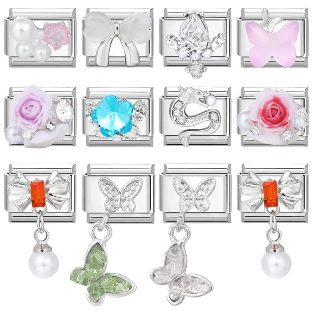 Stainless Steel Jewelry Charms with Floral and Butterfly Designs - Gifts for All Occasions