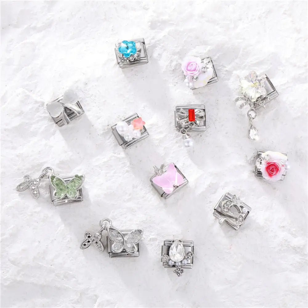 Stainless Steel Jewelry Charms with Floral and Butterfly Designs - Gifts for All Occasions
