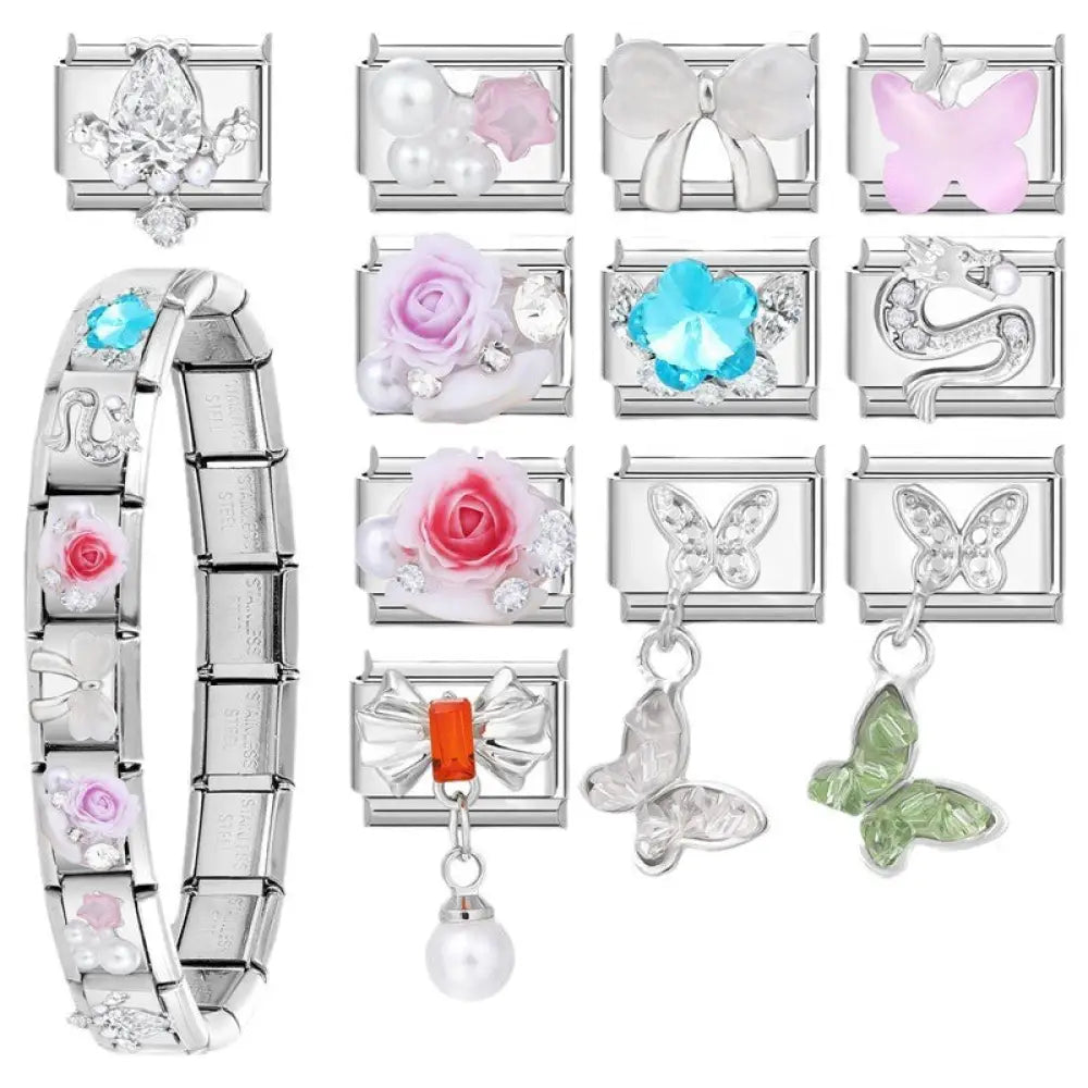 Stainless Steel Jewelry Charms with Floral and Butterfly Designs - Gifts for All Occasions