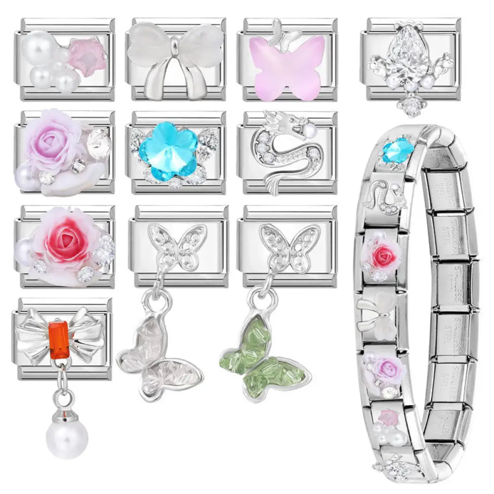 Stainless Steel Jewelry Charms with Floral and Butterfly Designs - Gifts for All Occasions