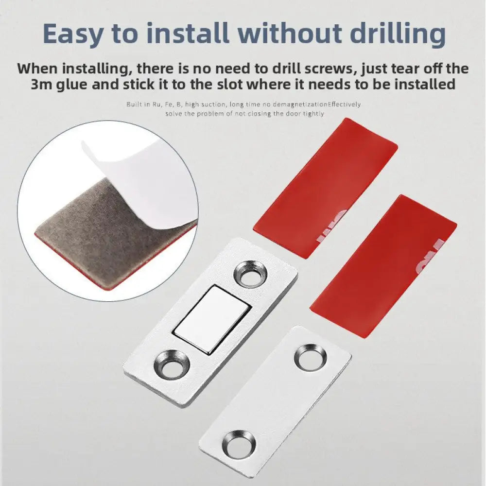 Stainless Steel No Drill Magnetic Sliding Door Catch - Flat Magnetic Silver *16 - Consumer Electronics