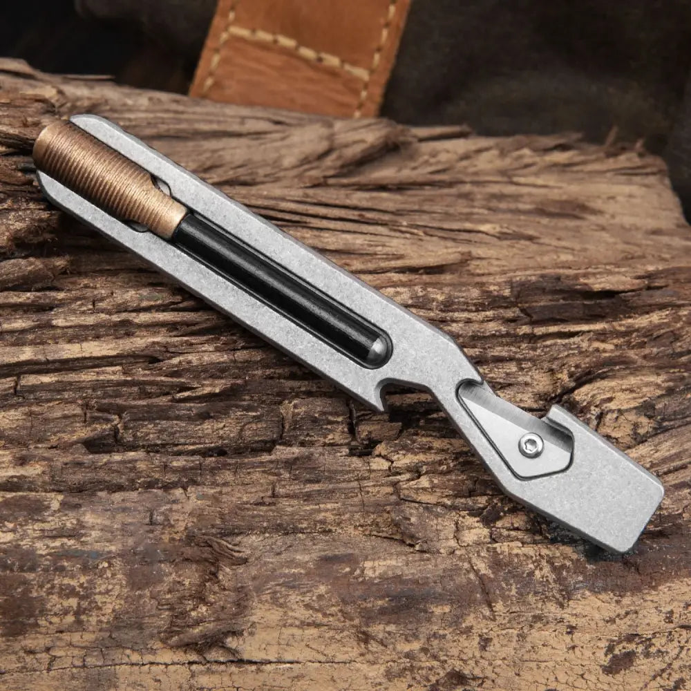 TC4 Titanium EDC Multitool - Pry Bar Screwdriver Bottle Opener & Fire Starter Survival Tool (112mm) - Titanium