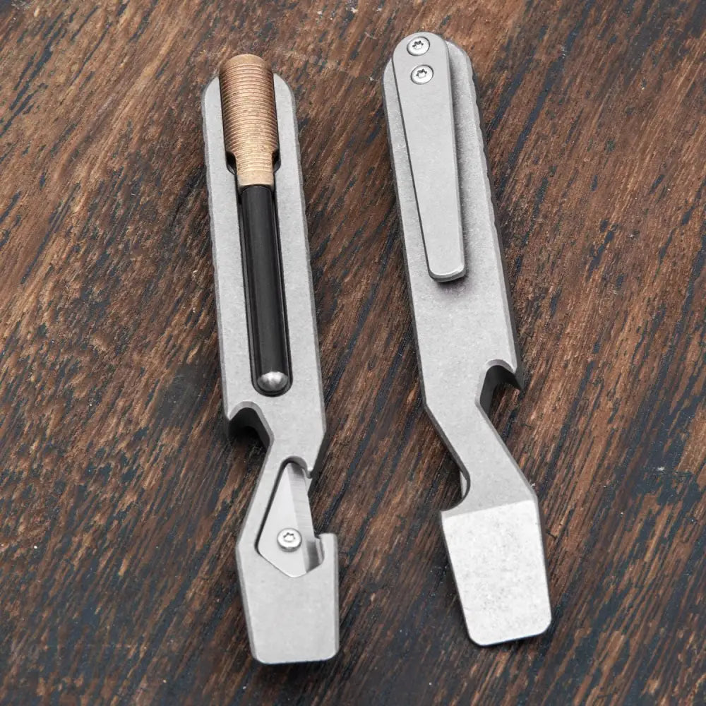 TC4 Titanium EDC Multitool - Pry Bar Screwdriver Bottle Opener & Fire Starter Survival Tool (112mm) - Titanium