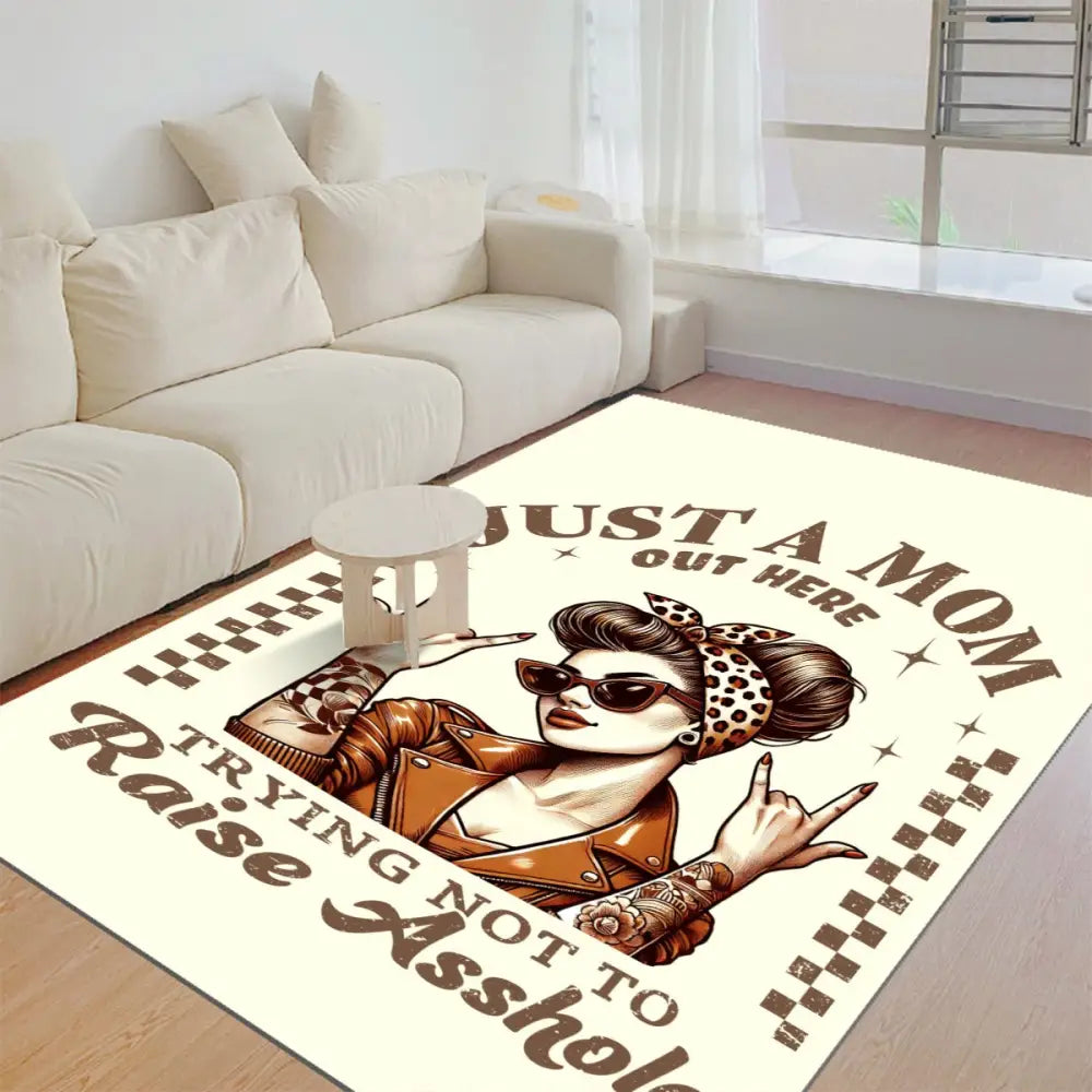 Trying Not to Raise Assholes Mom Felt Floor Mat - Gifts for All Occasions