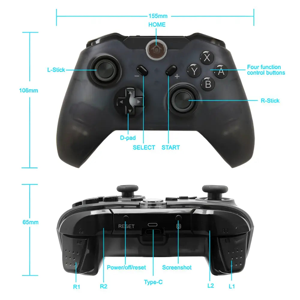 Wireless Pro Controller for Nintendo Switch & PC Motion Control Vibration Rechargeable - Through Black - Gaming